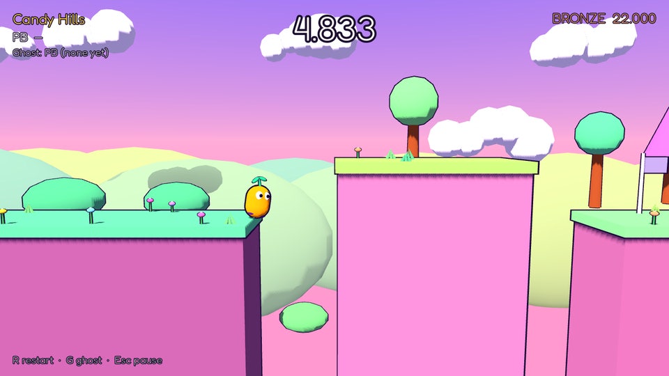 Candy Hills: the bean runs across pastel cliffs